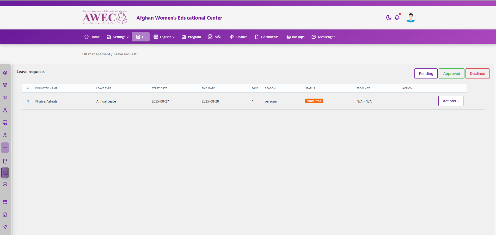 Leave requests admin